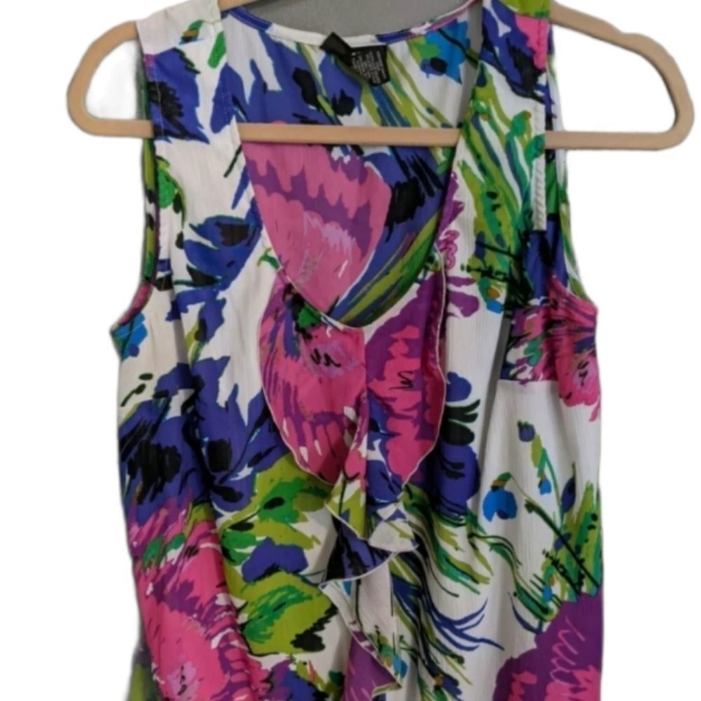 LANE Bryant 14 Lined Sleeveless Tank Floral fall spring shell Easter vacation - Picture 2 of 5